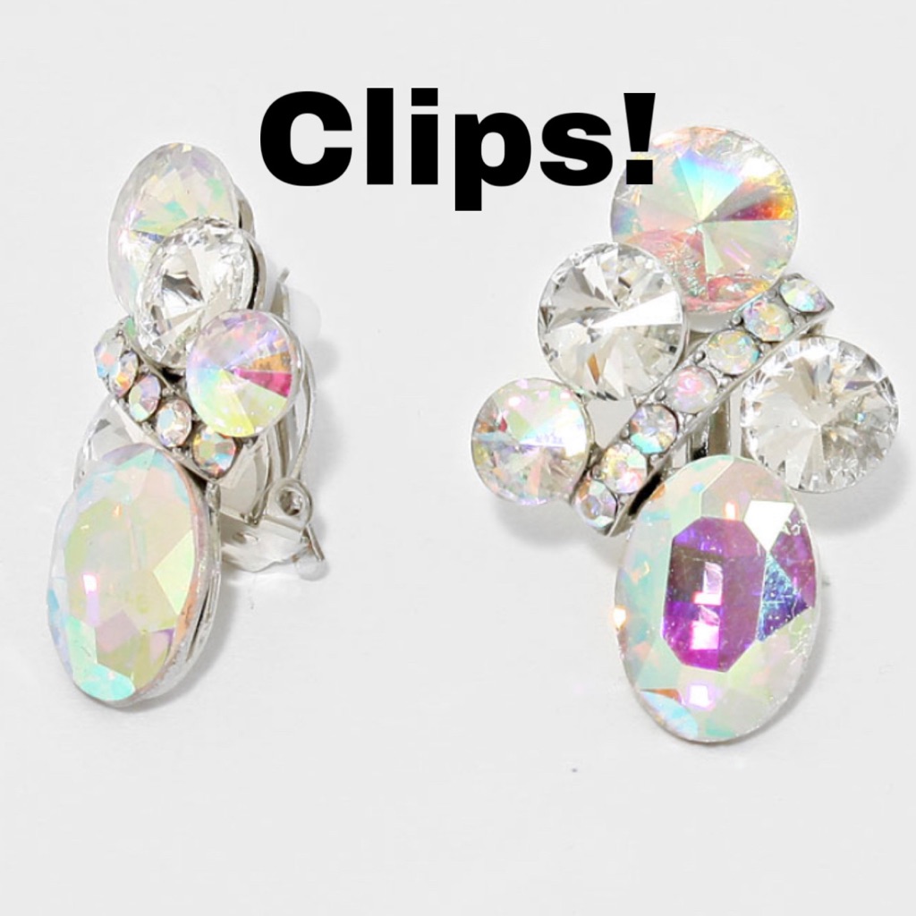 Ab Swarovski Crystal Clip On Pageant Earrings